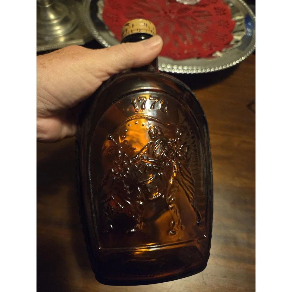 vintage 1976 amber glass Log Cabin Syrup commemorative bottle